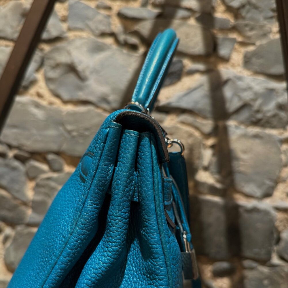 Hermès 2013 Bleu Izmir Clemence Leather Kelly 35 Bag - Picture 7 of 16